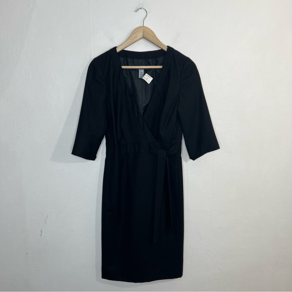 J. Crew Wool Fit and Flare Wrap Style Black Dress Size 6 NWT